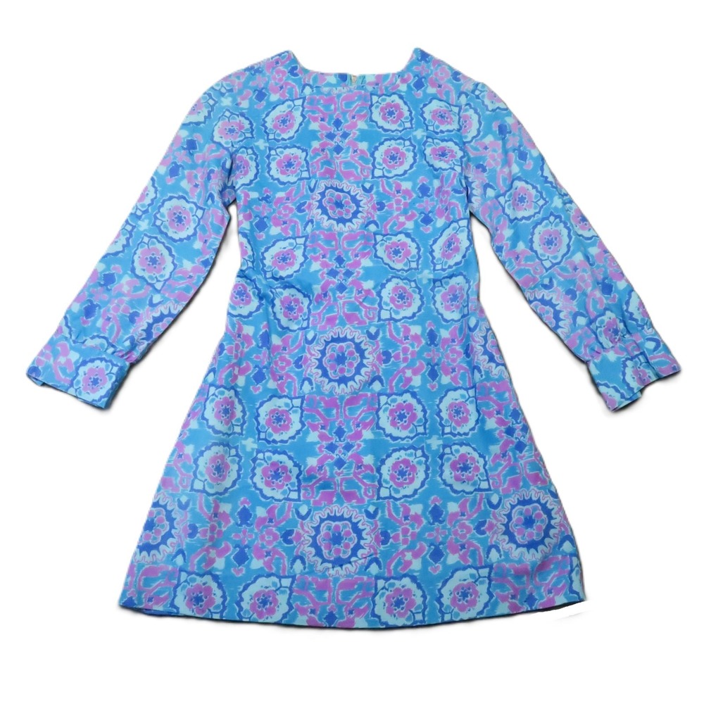 Mardi Modes Shift Dress XS Blue Pink Psychedelic Long Sleeve Vintage Mod 60s 70s